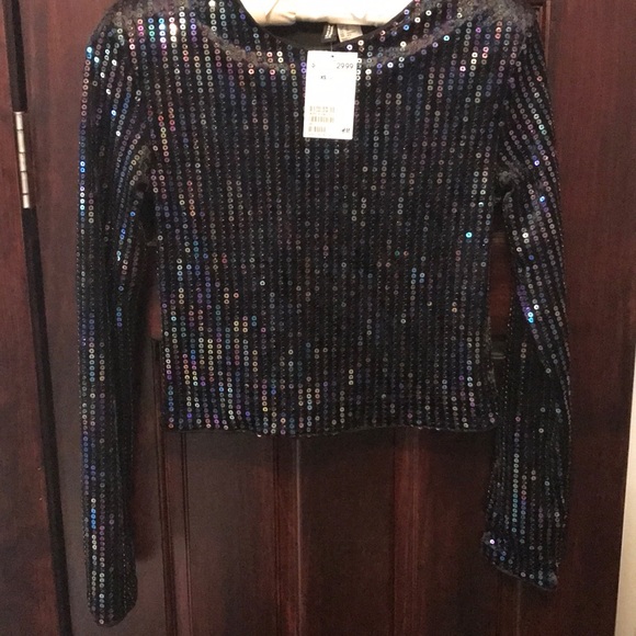 H&M Tops - H&M NWT multi colored sequined long sleeve top XS